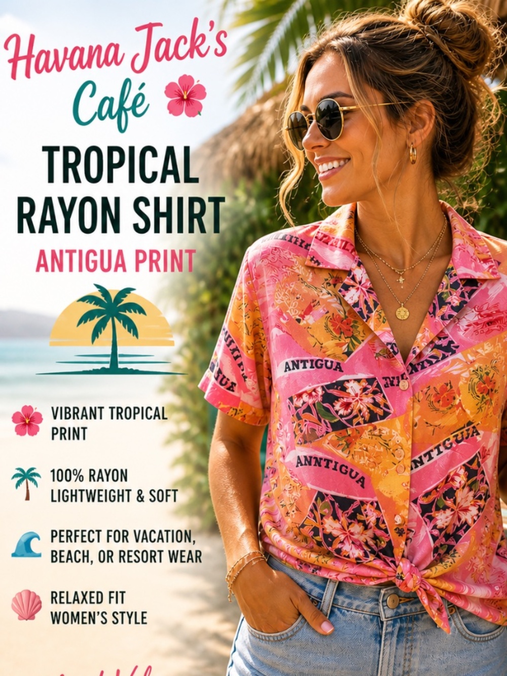 🌴 Havana Jack’s Cafe Tropical Rayon Shirt – Antigua Print 🌺